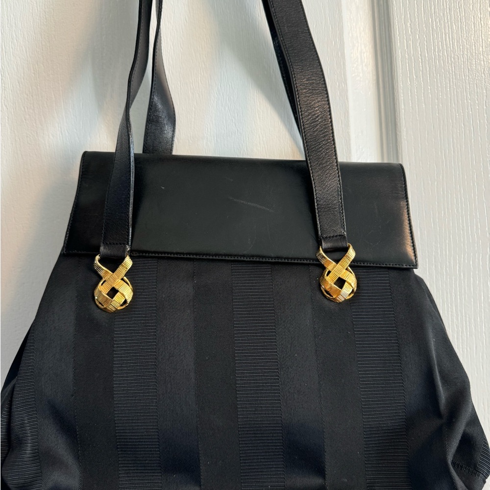 Salvatore Ferragamo vintage Striped Black Leather and nylon Bag